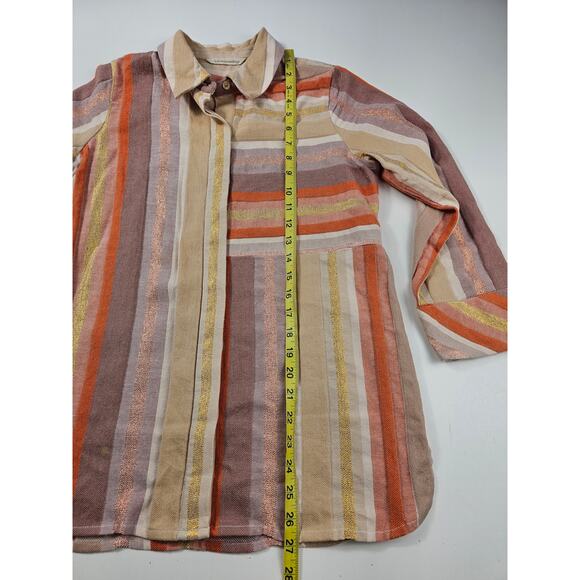 Soft Surroundings Maddalena Button Down Stripe Metallic Tunic Shirt XS P PETITE - Picture 8 of 9